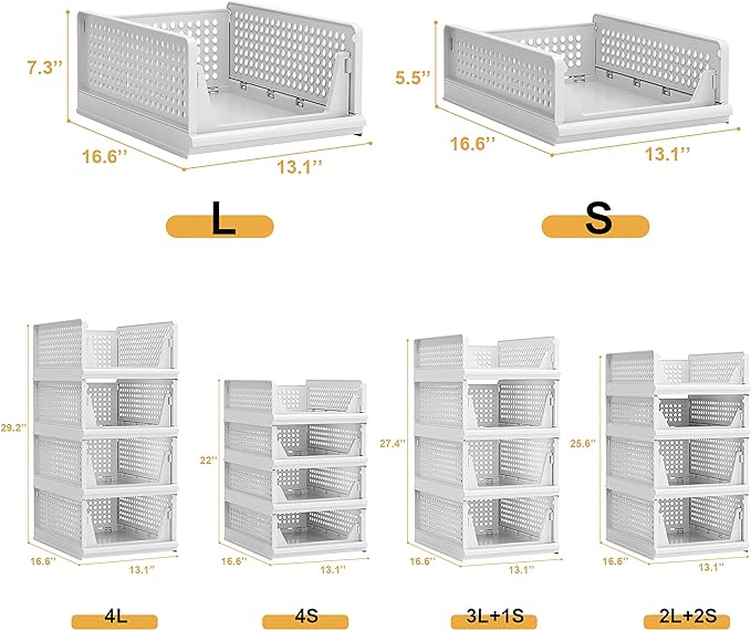 Proarea Stackable Plastic Storage Basket Closet Organizer Bin Foldable Clothes - Image 2