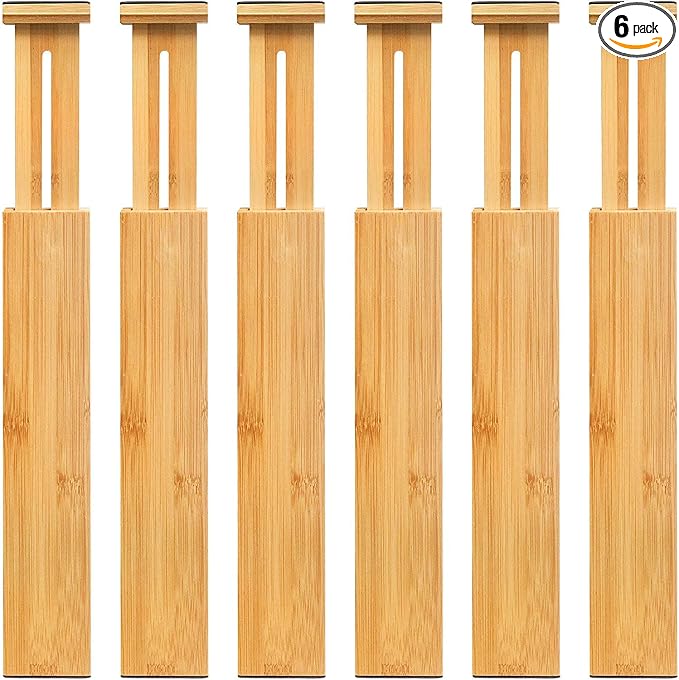 VaeFae 6-Pack Bamboo Drawer Dividers – Adjustable 14"-19.1", Spring-Loaded by VaeFaeDirect