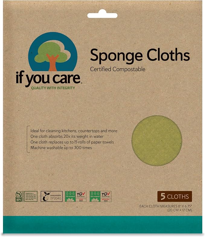 If You Care Sponge Cloths – 5 Count – 100% Natural Cleaning Rags by IfYouCare