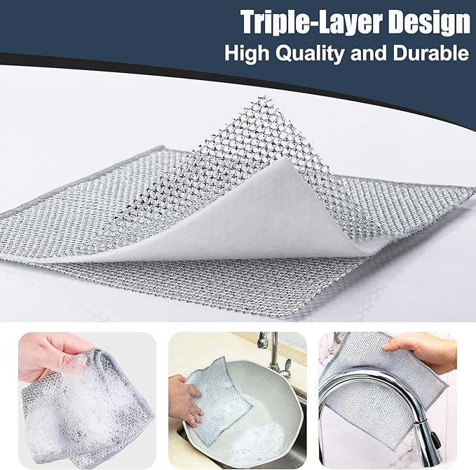 Navona 12 Pcs New Upgrade Steel Wire Dishcloth, Triple-Layer Steel Wire - Image 3