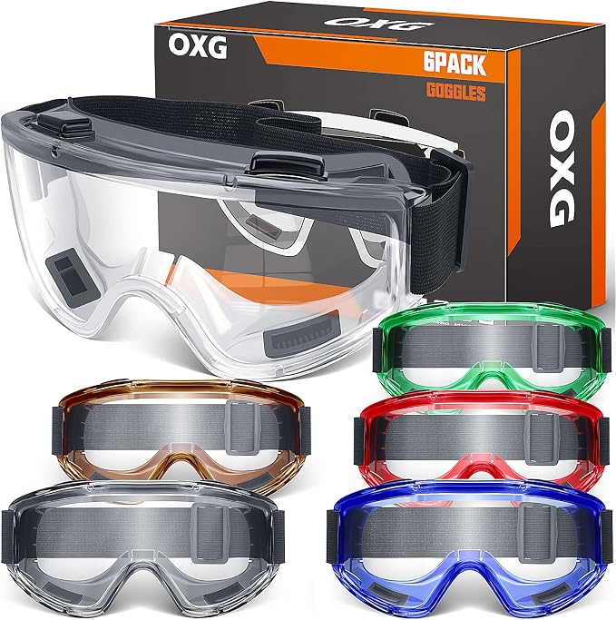 OXG 6 Pack Safety Goggles ANSI Z87.1 Glasses, Anti-Fog Protective Safety by OXG