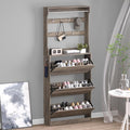 Shoe Cabinet with 3 Flip Drawers & Coat Rack, Narrow Hidden Shoe Storage Cabinet by BORNOON