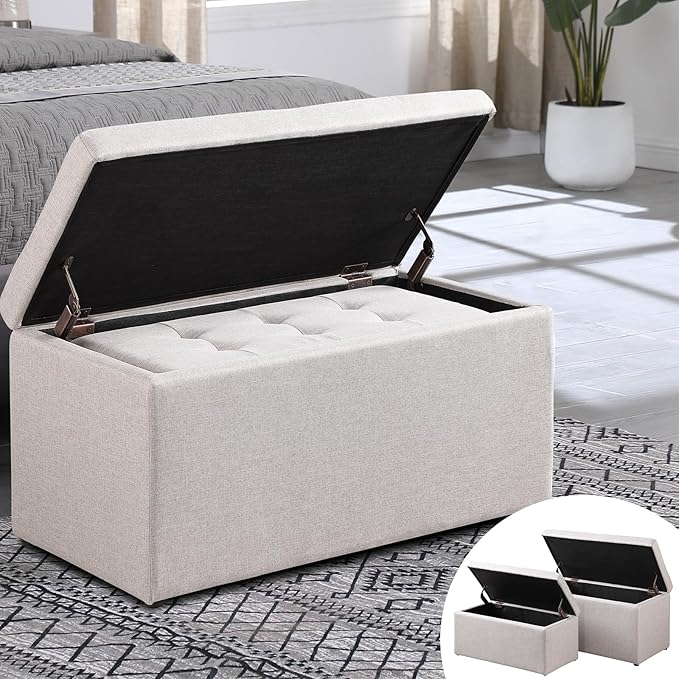 Storage Ottoman Bench with 2.56-inch Thick Seat, 31.5 inch Nesting Ottoman Set by TASSULLO