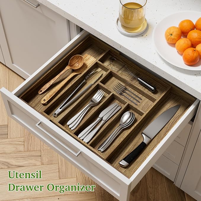 Acacia Wood Kitchen Silverware Drawer Organizer, Expandable Utensil Cutlery - Image 3