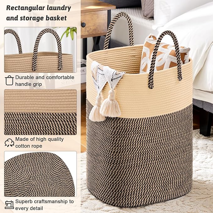 Laundry Basket, Woven Cotton Rope Laundry Hamper, Versatile Storage - Image 2