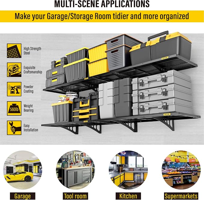 4-Pack 1.64x4ft Adjustable Garage Wall Shelving 1120lbs Load Capacity Heavy - Image 4