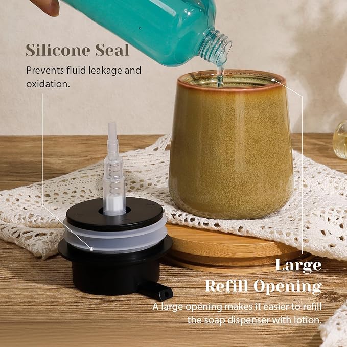 INGOFIN Ceramic Lotion Dispenser - 12 oz Refillable Hand Soap Dispenser Bathroom - Image 3