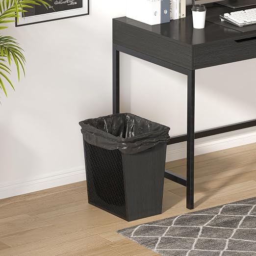 Piskyet Black Office Trash Can for Near Desk, 7 Gallon Unique Wood Bedroom - Image 3