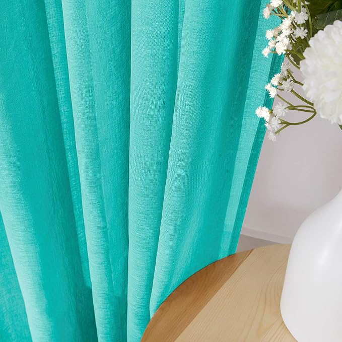 Tollpiz Sheer Tier Curtain Linen Textured Half Kitchen Curtains Sheer Light - Image 3