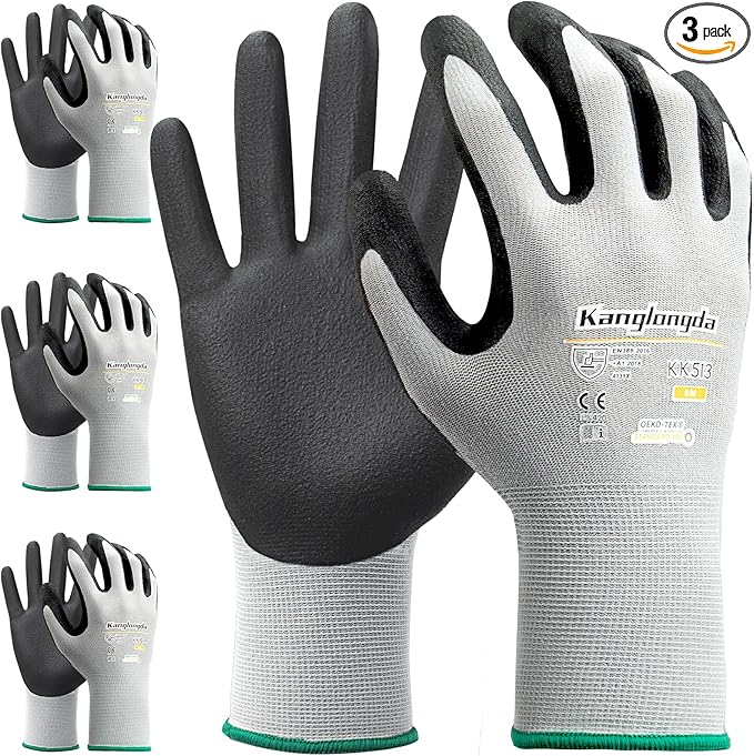 Kebada Foam Nitrile Coated Work Gloves, 3 Pairs Nylon Gloves by KEBADA