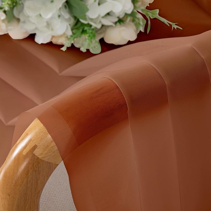 Chyhomenyc Sheer Orange Curtains 90 inches Long 2 Panels, Light Filtering Soft - Image 3