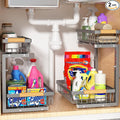 Under Sink Organizer Storage 2 Pack, 2 Tier Slide Out Height Adjustable Pull by Liuoud
