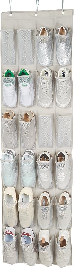 Amazon Basics 24 Medium Pocket Over-the-Door Hanging Shoe Organizer, Light Grey - Image 3