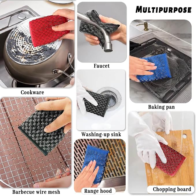 Steel Wool Scrubbers Dish Kitchen Sponges Heavy-Duty Kitchen Steel Scrub Sponges - Image 4