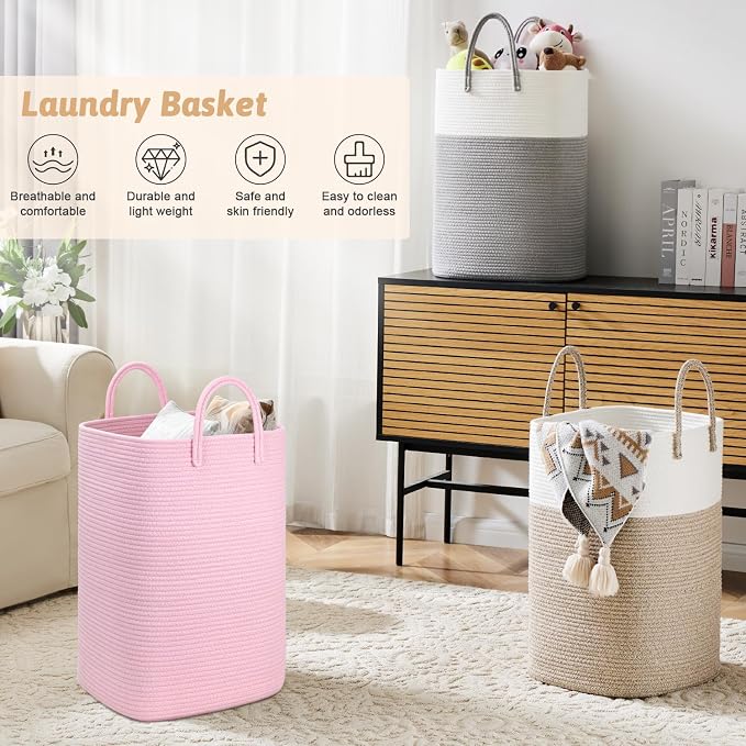 Laundry Basket, Woven Cotton Rope Laundry Hamper, 80L Versatile Storage - Image 4
