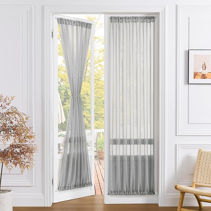 Tollpiz Sheer Door Curtains Closet Linen Textured Curtains Sheer Doorway Light by Tollpiz