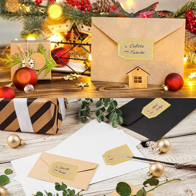 600PCS Gift Tag Stickers, 1.18" x 2" Gold Border Christmas Gift Tags Stickers - Image 5