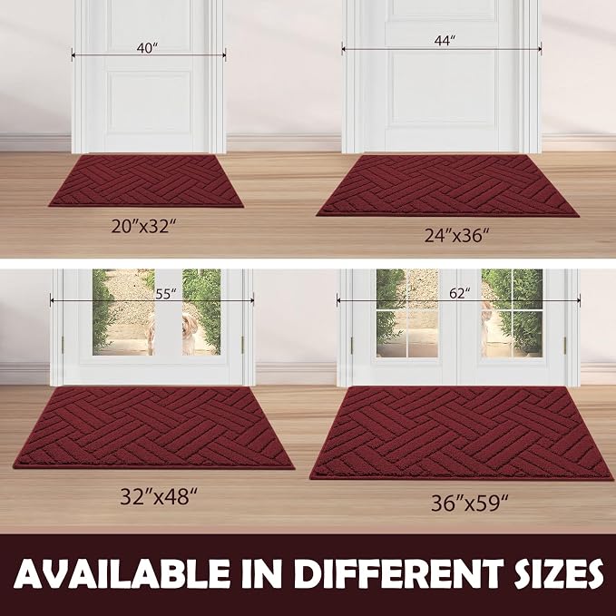 Door Mat Indoor Doormat, Entryway Rug Red Door Mats Non-Slip Rubber Backing - Image 2