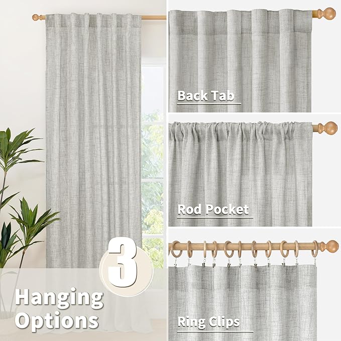 YoungsTex Light Grey Linen Curtains 95 Inches Long - Image 6