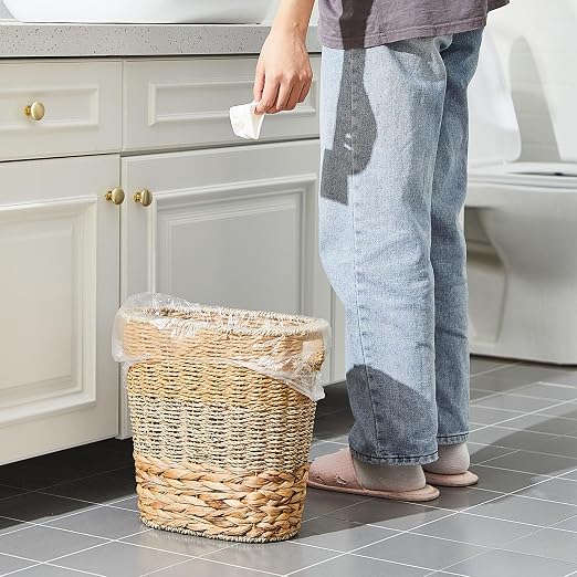 2 Pcs Wicker Trash Can with 50 Small Trash Bag Wicker Waste Woven Basket with - Image 3