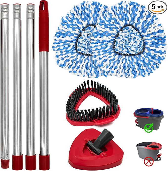 Spin Mop Handle, Mop Heads Replacements, Scrubber Mop Head and Mop Base Combo by ProfessionalCleaningSupplier