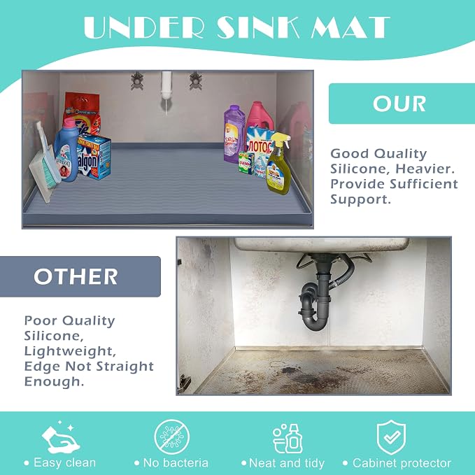 URMONA Waterproof Silicone Under Sink Mat 28'' x 22'' Shelf Liner - Image 5