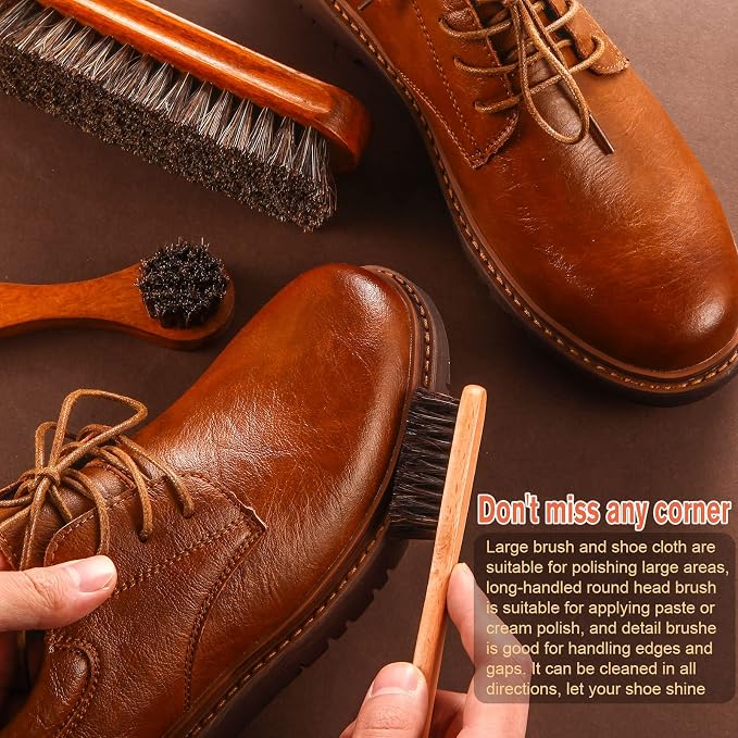 7 Pcs Horsehair Shine Shoes Brush Kit Polish Dauber Applicators Cleaning - Image 4