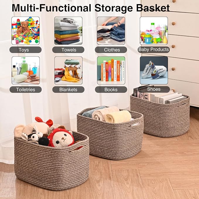 Storage Baskets for Organizing Shelves, Woven Cotton Rope Bins for Baby Nursery - Image 4