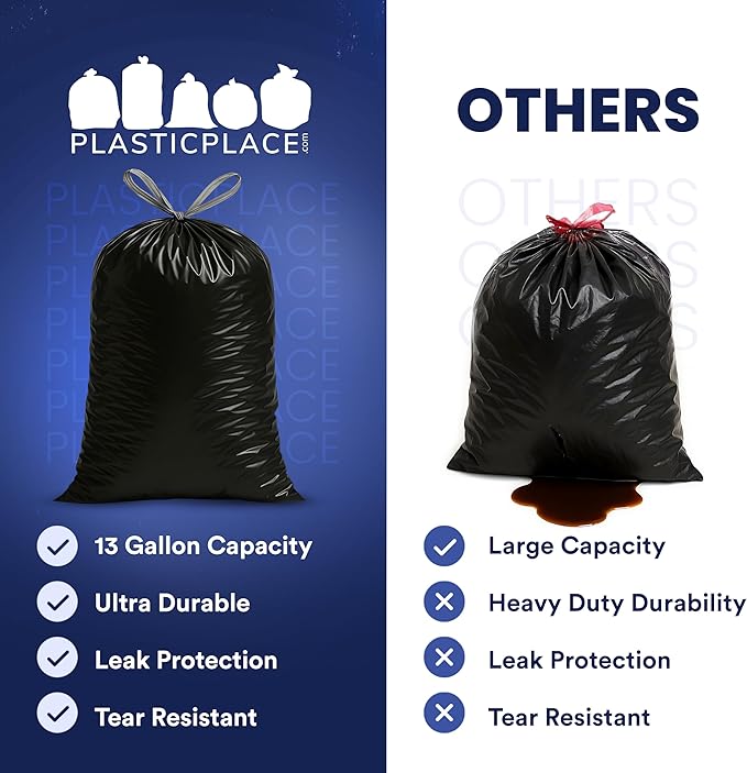 Plasticplace W13DSBKJR 13 Gallon Trash Bags │ 1.2 Mil │ Black Extra Tall - Image 5