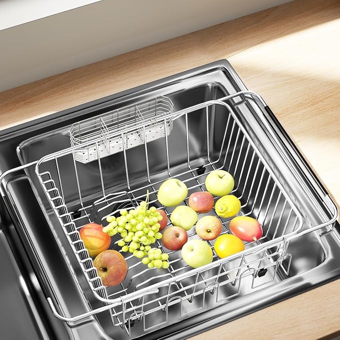 Dish Drying Rack in Sink, Extendable Stainless Steel Dish Drainers - Image 8