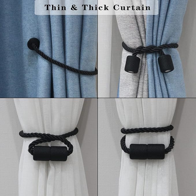 6 Pack Black Strong Magnetic Curtain Tiebacks Outdoor Elegant Decorative Tie - Image 5
