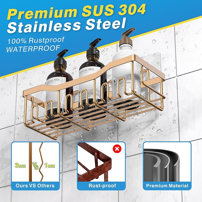 EUDELE 5-Pack Rustproof Stainless Steel Shower Caddy – No Drill Adhesive - Image 5