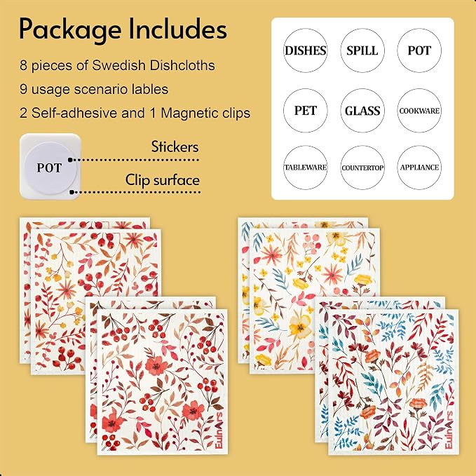 Swedish Dishcloths for Kitchen, 8 Pack Watercolor Reusable Paper Towels - Image 6