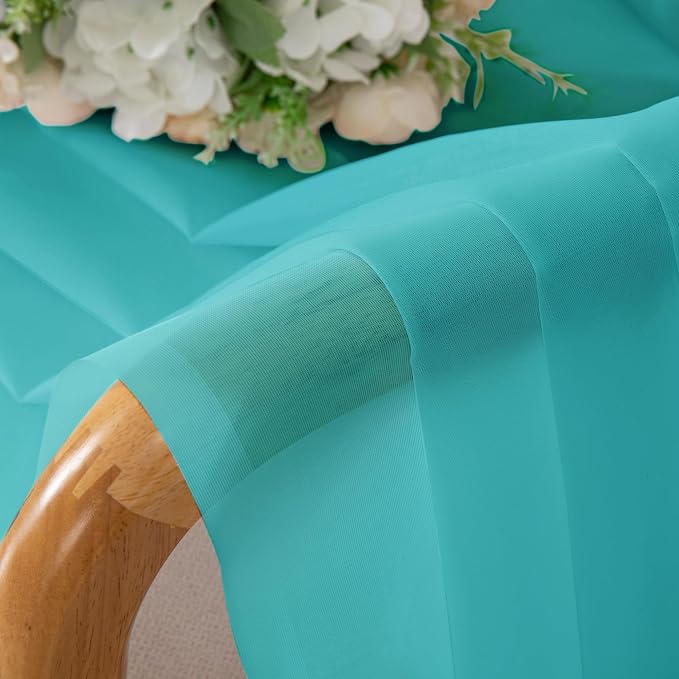 Chyhomenyc Turquoise Sheer Curtains 72 Inch Length 2 Panels, Light Filtering - Image 3