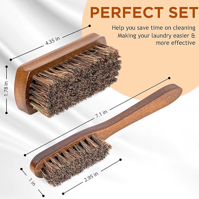 Horsehair Laundry Stain Brushes Set 2pcs by TAKAVU, Natural Soft Bristle - Image 2