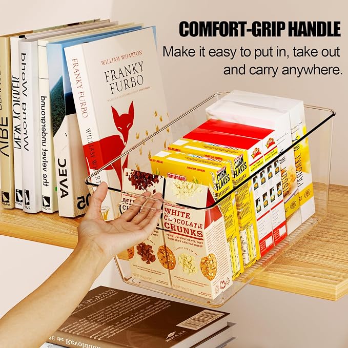 Set of 4 Clear Plastic Storage Bins, 2 Large +2 Small Pantry Organizers and - Image 7