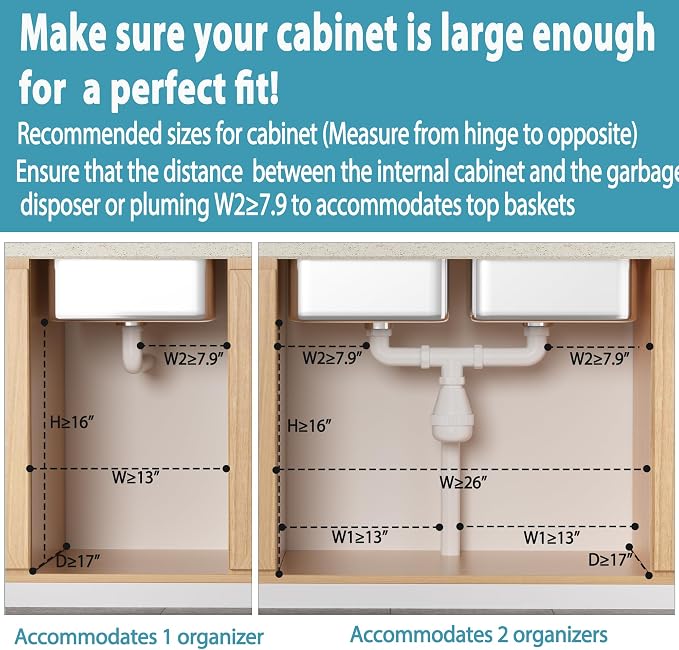 Under Sink Organizer Storage 2 Pack, 2 Tier Slide Out Height Adjustable Pull - Image 7