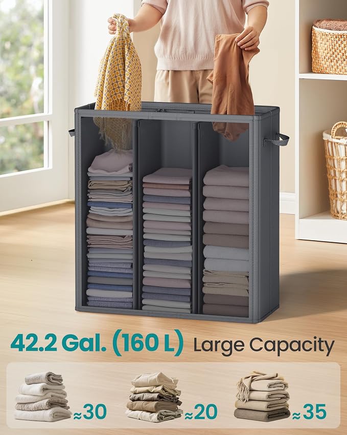 SONGMICS 42.2 Gallon Laundry Hamper, 3-Compartment Laundry Basket Sorter - Image 3