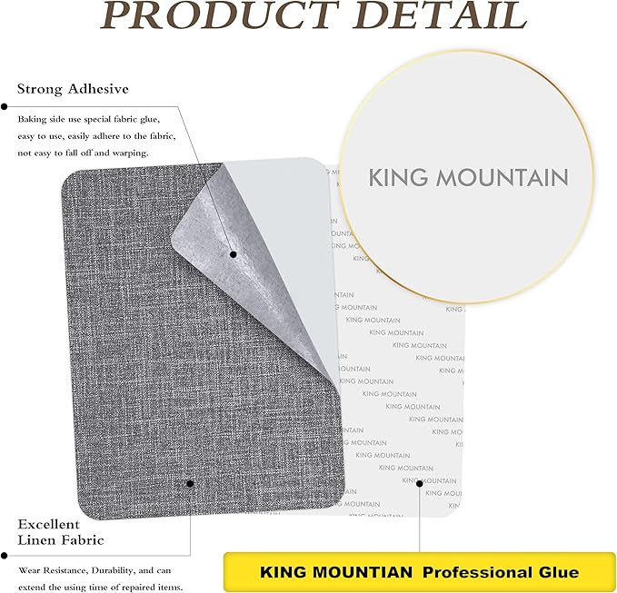KING MOUNTAIN Fine Linen Repair Patches, Dark Grey, Self-Adhesive, Rectangular - Image 2