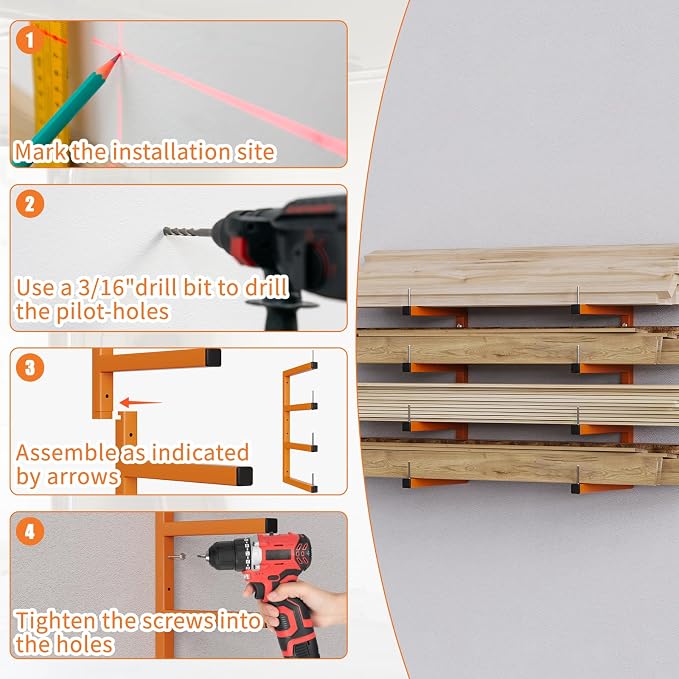 2-Pack Lumber Storage Rack, Wood Storage Racks Wall Mount, Heavy Duty Garage - Image 6