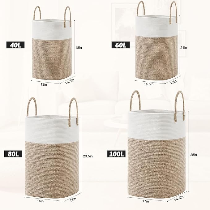 Laundry Basket, Woven Cotton Rope Laundry Hamper, Versatile Storage - Image 3