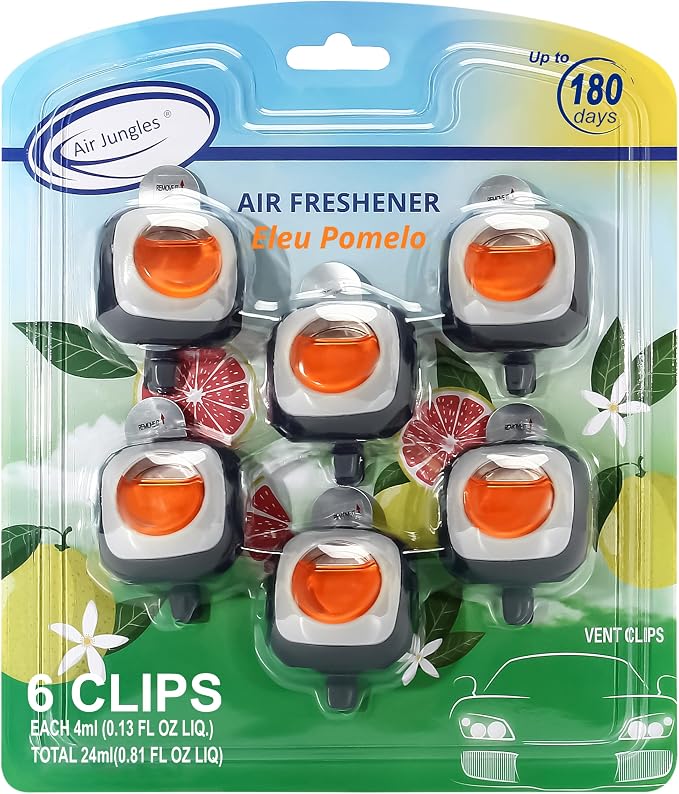 Air Jungles Eleu Pomelo Scent Car Air Freshener Clip, 6 Vent Clips, 4 ml Each by AirJungles
