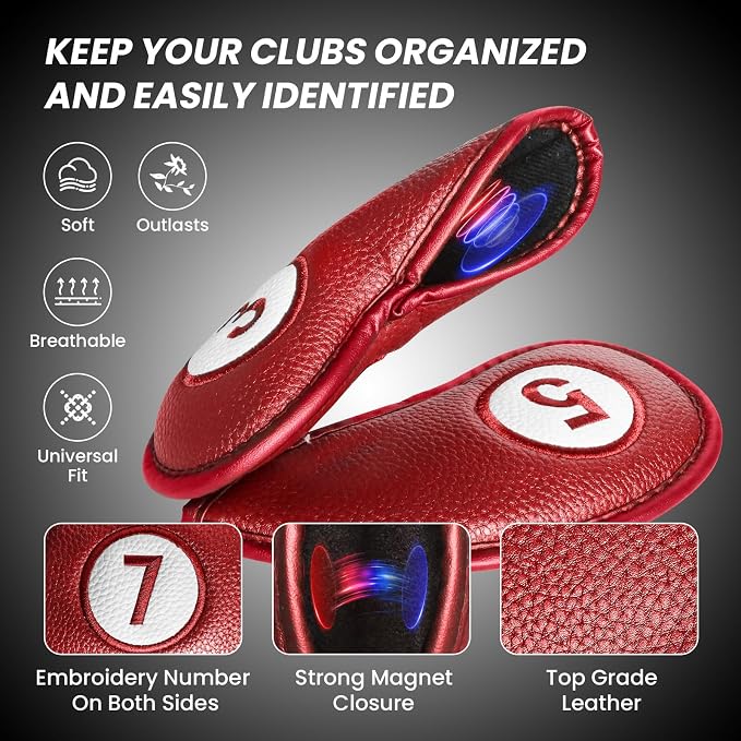 FINGER TEN Golf Club Covers for Irons Magnetic Value 11 Pack, Synthetic Leather - Image 3