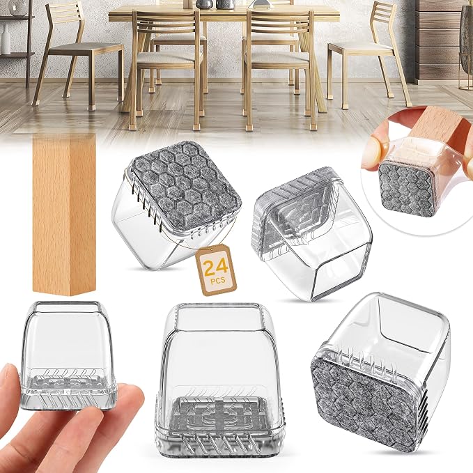 24PCS Square Chair Leg Floor Protectors, Furniture Sliders, Chair Leg Protectors by Indemo