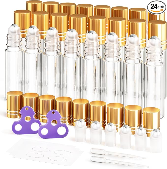 ULG 24-Pack Essential Oil Roller Bottles 10ml, Empty Bottles by ULG