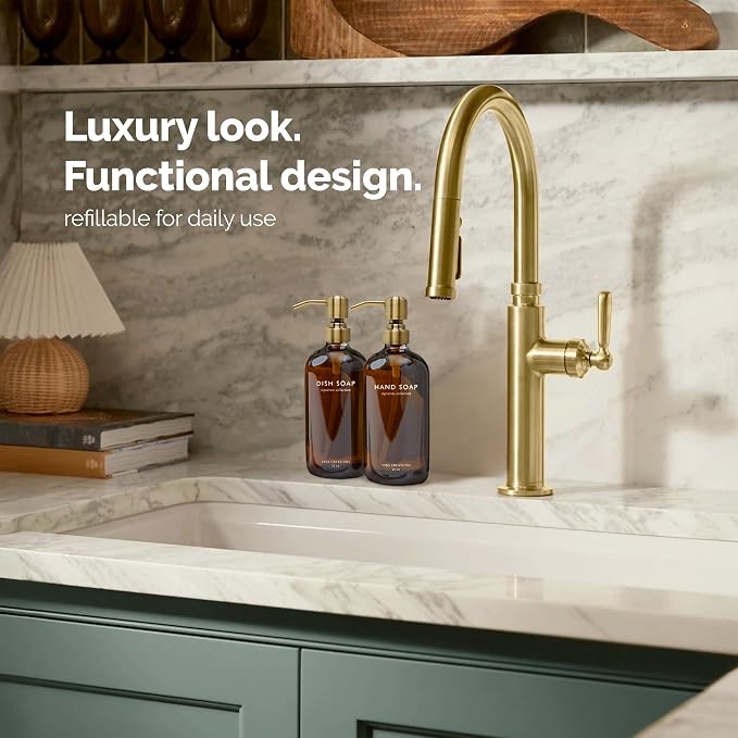 Vine Creations Amber Glass Soap Dispenser Set, Dish Soap and Hand Soap - Image 4