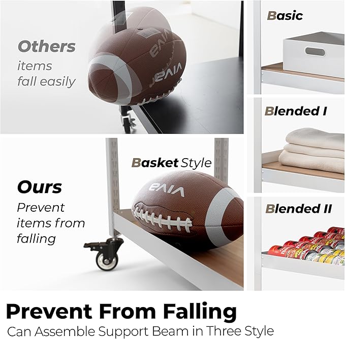 HOMEDANT House White 5-Tier Metal Rolling Cart Shelf Rack Casters Heavy Duty - Image 9