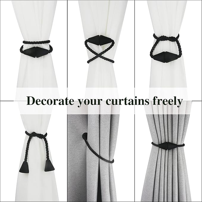 2 Pack Magnetic Curtain Tiebacks Rope Modern Handmade Curtain Tie Backs - Image 5