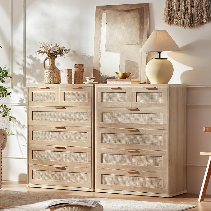 LEYAOYAO Rattan Dresser for Bedroom, Modern 6 Drawers Boho Dressers - Image 2