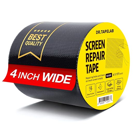 Black Window Screen Repair Tape, 4 in X 15 FT, Screen Repair Kit by DRTAPELAB